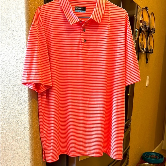 PGA Tour Other - PGA Tour Red Polo Shirt Lightweight Breathable choral and white stripes